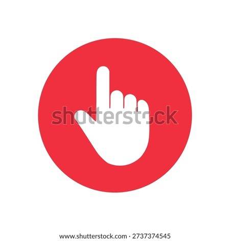 A red circle with a white hand icon pointing upwards, commonly used as a symbol for 'click here' or 'select'.