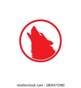 Red circle wolf howling icon on a white background