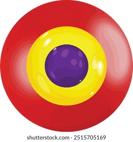 a red circle with a yellow center and a purple center