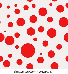 Red circles all over the background. Vector and monochrome ornament. Seamless and same dots.