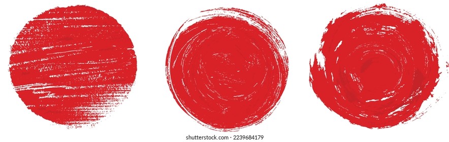 Red circles. Red circle in grunge style on white background. Japanese flag symbol of rising sun. 