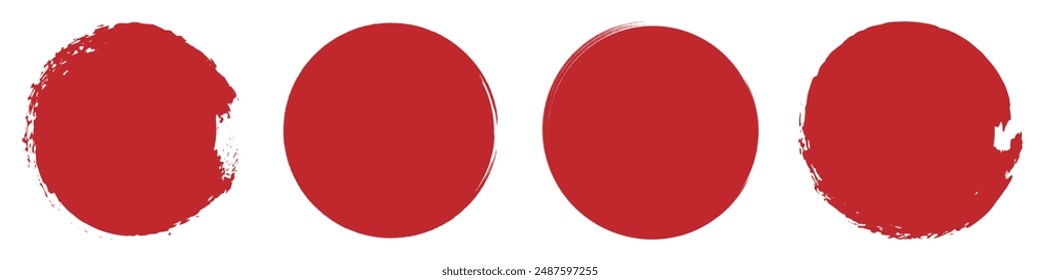 Círculos rojos. Círculo rojo en estilo grunge sobre fondo blanco. Bandera japonesa símbolo del sol naciente. Ilustración vectorial.