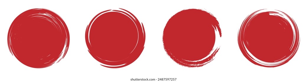 Red circles. Red circle in grunge style on white background. Japanese flag symbol of rising sun. vector illustration.