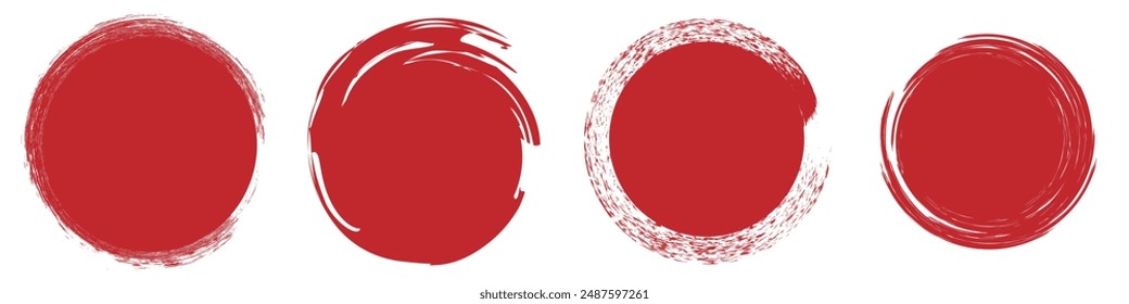 Red circles. Red circle in grunge style on white background. Japanese flag symbol of rising sun. vector illustration.