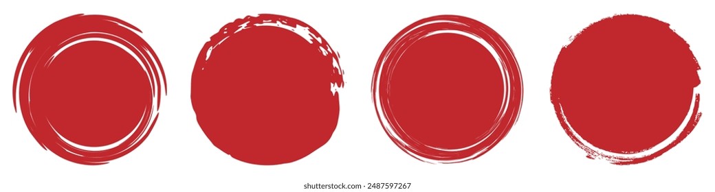 Red circles. Red circle in grunge style on white background. Japanese flag symbol of rising sun. vector illustration.