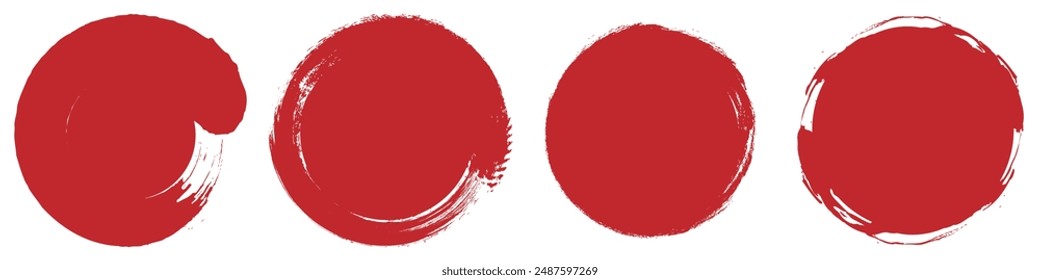 Red circles. Red circle in grunge style on white background. Japanese flag symbol of rising sun. vector illustration.