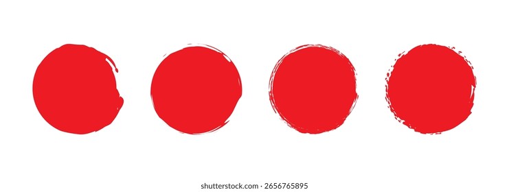 Rote Kreise. Roter Kreis im farbigen Stil auf weißem Hintergrund. Japanische Flagge Symbol für aufgehende Sonne. Vektorgrafik.