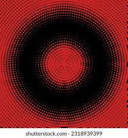 Red circles, dots on black background, halftone. Disco. Minimalism, vector. Background for posters, websites, business cards, postcards, interior design.