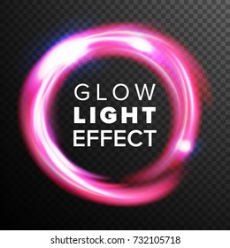 Red Circles Glow Light Effect Vector. Energy Line Neon Swirl Ray Streaks. Abstract Lens Flares. Design Element For Technology Future Concept. Isolated On Transparent Background Illustration