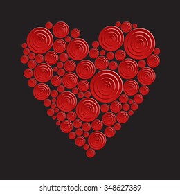 red  circles heart pattern on black background abstract