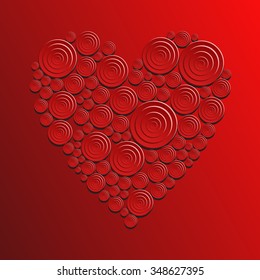 red circles heart pattern on red background