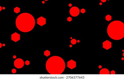 Círculos rojos y hexágonos sobre un fondo negro. La Imagen captura un patrón de Formas geométricas rojas