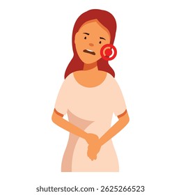 Red circles highlight the areas where the girl is feeling pain, tooth and stomach ache