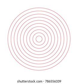 A lot red circles into each other leaving in a distance equal to the thickness of all lines.