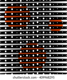 Red circles on black striped background with white polka dots