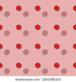 Red circles on a pink background, polka dot. Vector seamless pattern. Background illustration, decorative design for fabric or paper. Ornament modern 