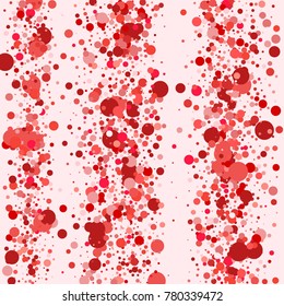 Red circles on a pink background. Beautiful bright background. A frame of circles. Placer from the circles. Dots. Vector illustration.