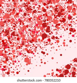 Red circles on a pink background. Beautiful bright background. A frame of circles. Placer from the circles. Dots. Vector illustration.