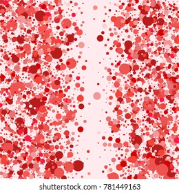 Red Circles on a Pink Background. Beautiful Background. Confetti. A Frame of Confetti. A Scattering of Circles. Placer from the Circles. Vector Illustration. Festive, Carnival. Banner, Card.