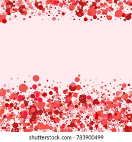 Red circles on a pink background. Beautiful bright background. A frame of circles. Placer from the circles. Dots. Vector illustration.