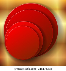 The red circles on the square gold metallic background