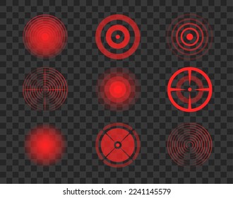 Red circles of pain isolated on transparent background. Designation of pain, symbol of pain on the body and joints.