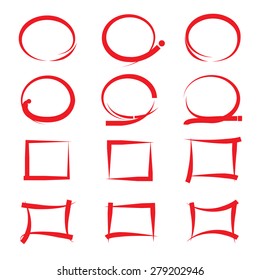 red circles and rectangles highlight elements, vector illustration