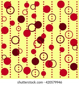 Red Circles and rings on a light background. Polka dot pattern. Wall-paper
