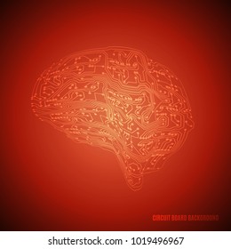 Red circuit board brain. EPS10 vector
