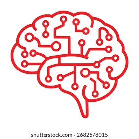 Red Circuit Board Brain Icon Symbolizing Artificial Intelligence and Technology