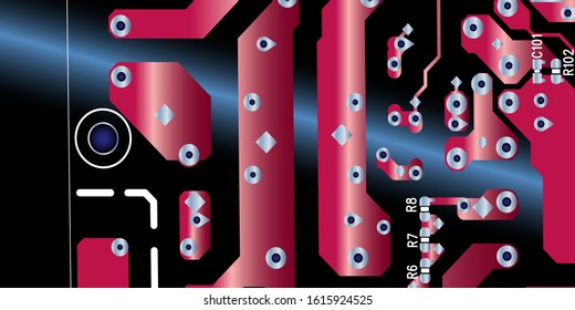Red circuit board (PCB) with no components fit (Macro)