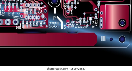 Red circuit board (PCB) with no components fit (Macro)