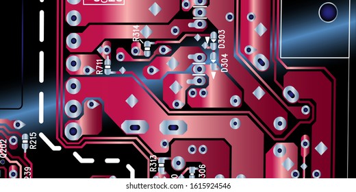 Red circuit board (PCB) with no components fit (Macro)
