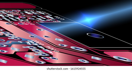 Red circuit board (PCB) with no components fit (Macro)