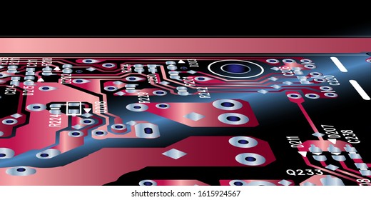 Red circuit board (PCB) with no components fit (Macro)