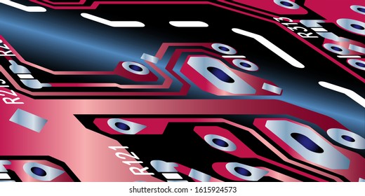 Red circuit board (PCB) with no components fit (Macro)