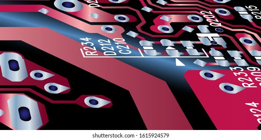 Red circuit board (PCB) with no components fit (Macro)