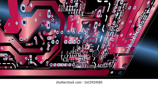 Red circuit board (PCB) with no components fit (Macro)