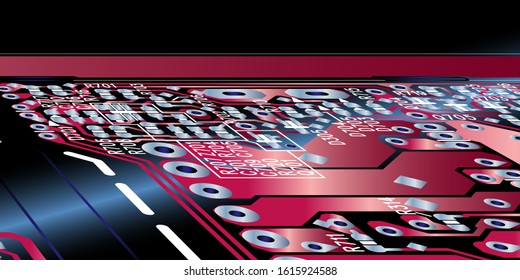 Red circuit board (PCB) with no components fit (Macro)