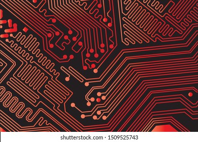 Red circuit board vector illustration. black background