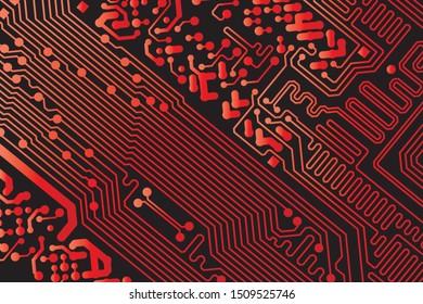 Red circuit board vector illustration. black background