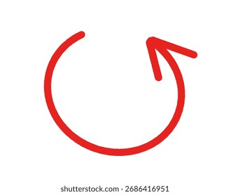 Red circular arrow pointing right isolated on white background
