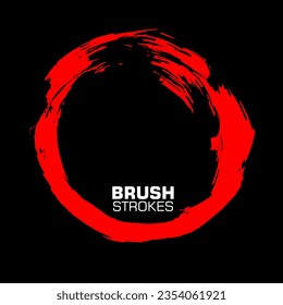Red circular background of black ink drawn by hand with a brush