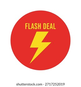 Una insignia circular roja con el texto 'FLASH DEAL' y un símbolo de rayo amarillo, ideal para marketing y Materiales promocionales.