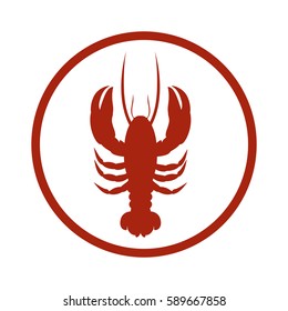 red circular border with silhouette lobster vector illustration