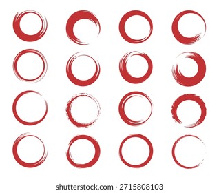 Red circular brush strokes create a modern and artistic pattern on a clean, white backdrop.