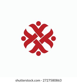 Un diseño circular rojo compuesto de Formas entrelazadas sobre un fondo blanco