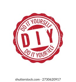 red circular diy stamp with grunge texture for handmade craft projects and creative home workshop branding