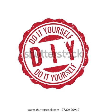 red circular diy stamp with grunge texture for handmade craft projects and creative home workshop branding