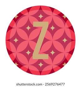 Red circular floral background featuring a golden ‘Z’ monogram. Minimalistic yet impactful vector for logos, branding, and stylish decorative elements.